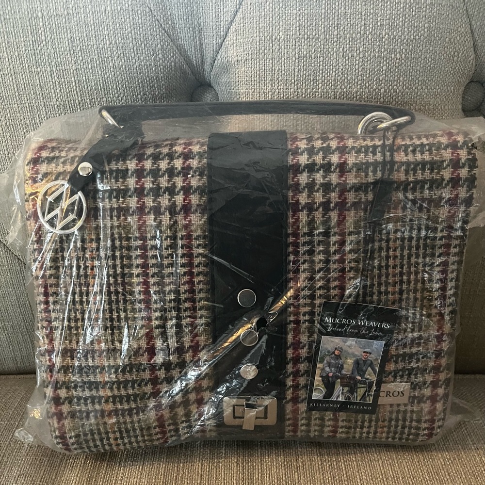 Woven plaid bag by Mucros Weavers Ireland